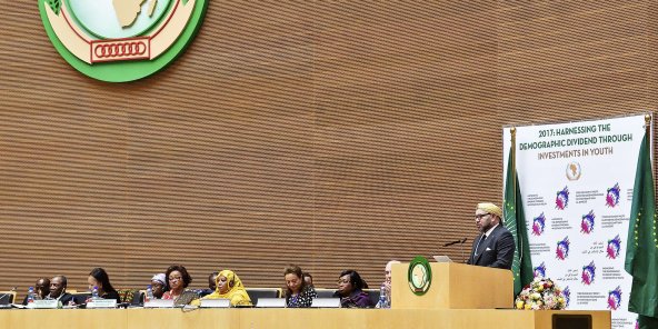 Le souverain chérifien Mohammed VI prononçant son émouvant discours, le 31 janvier 2017, lors du 28e sommet de l’Union africaine